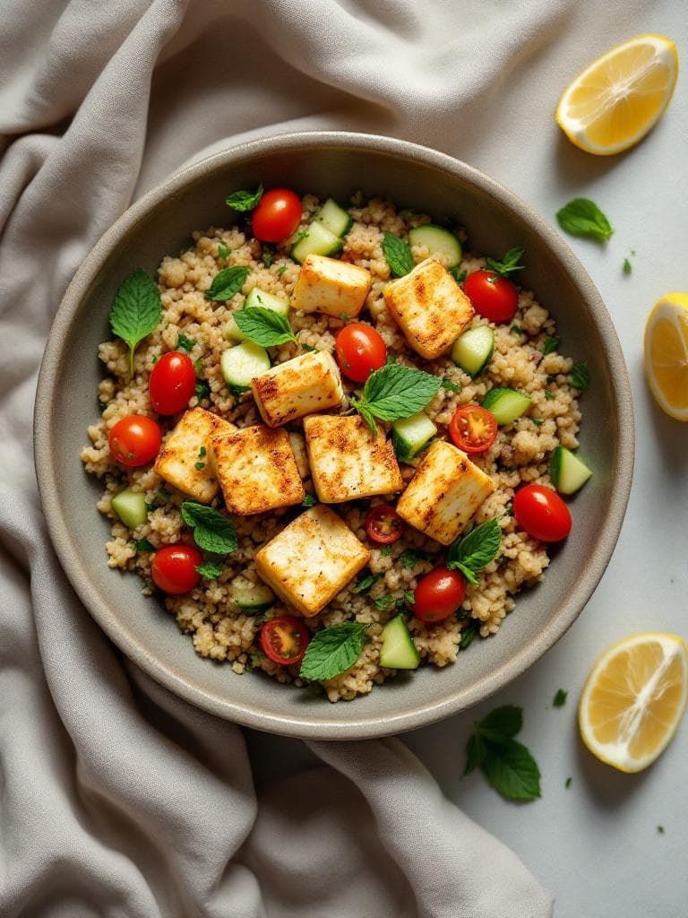 Halloumi-Bulgur-Salat mit Tomaten und Minze