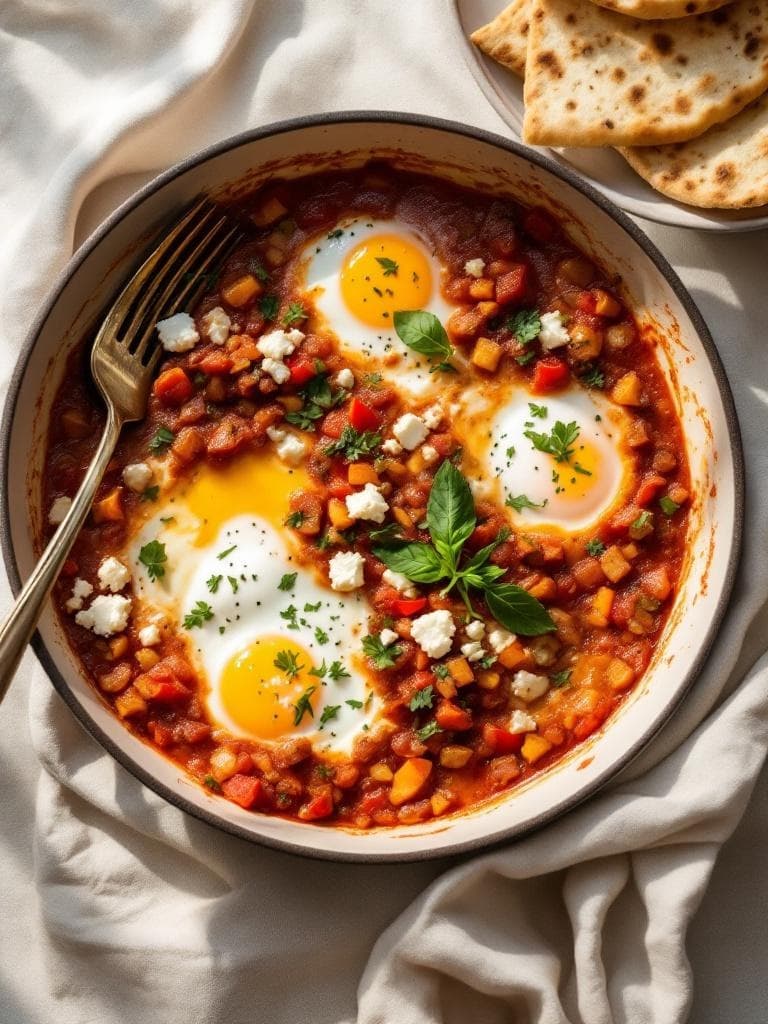 Shakshuka mit Feta und Fladenbrot