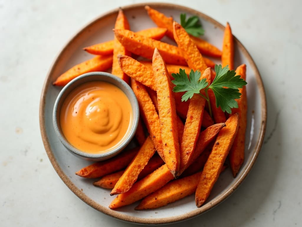 Airfryer-Süßkartoffel-Pommes mit Paprika-Dip