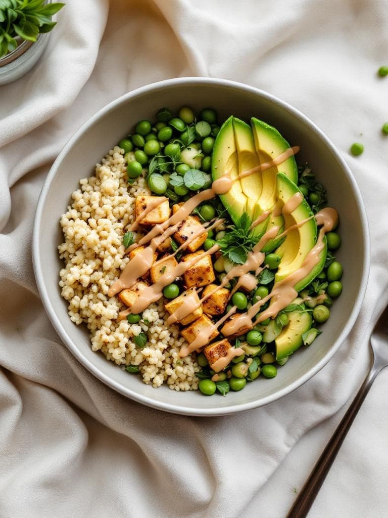 Buddha-Bowl mit Edamame, Tofu und Quinoa