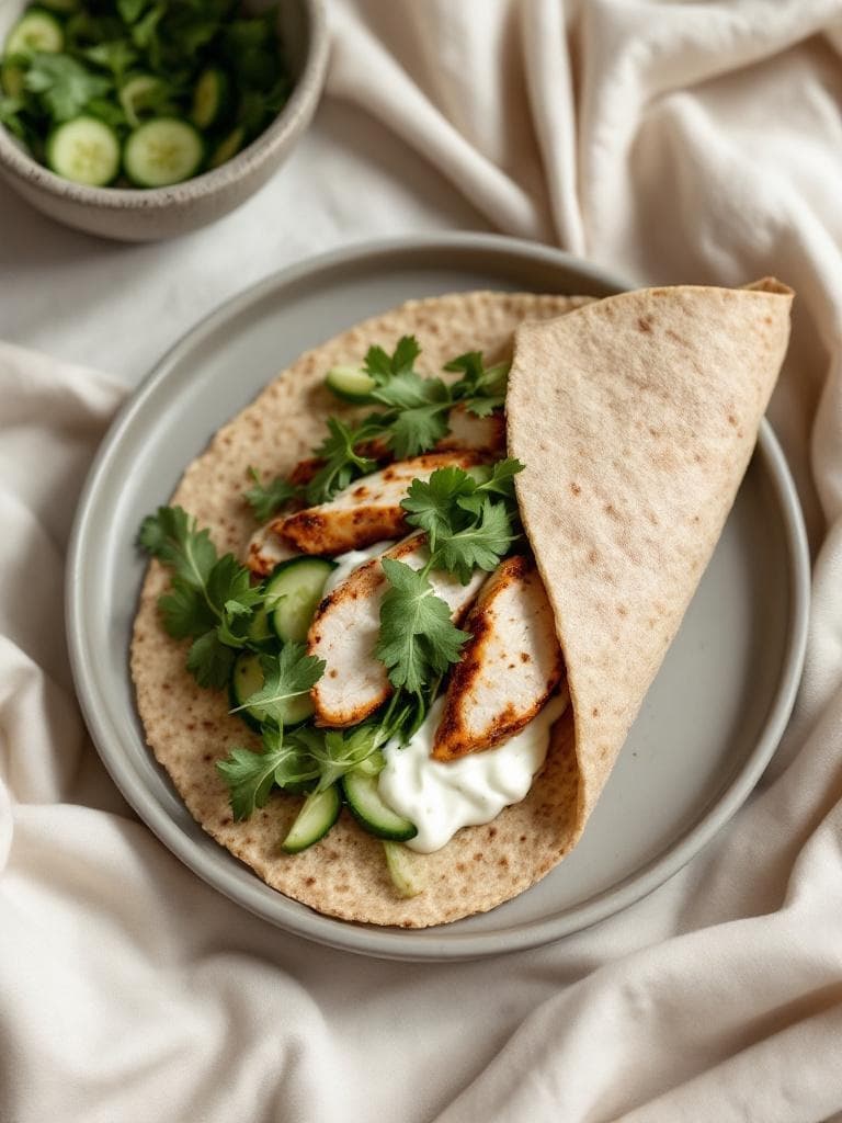 Hähnchen-Wrap mit Joghurt-Dip