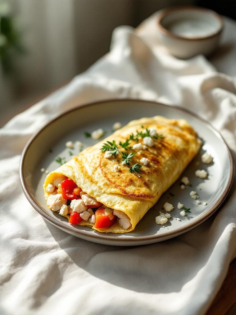 Hähnchen-Omelett mit Paprika und Feta