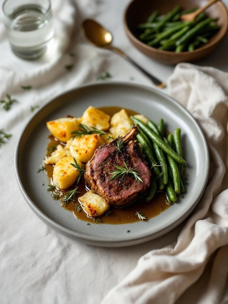 Lammkarree mit Kartoffelgratin und Rosmarinbohnen