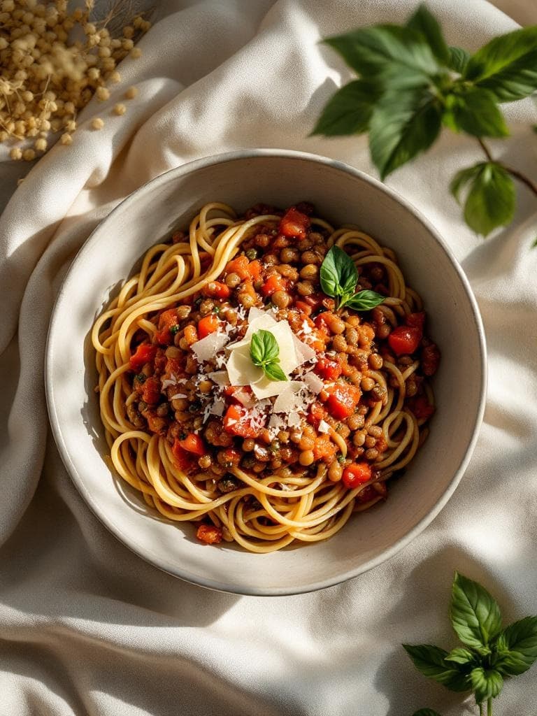 Linsen-Bolognese mit Vollkornspaghetti