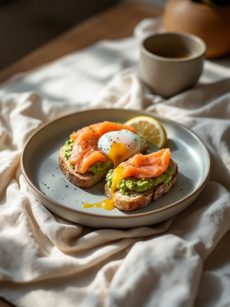 Räucherlachs-Avocado-Brot mit Ei