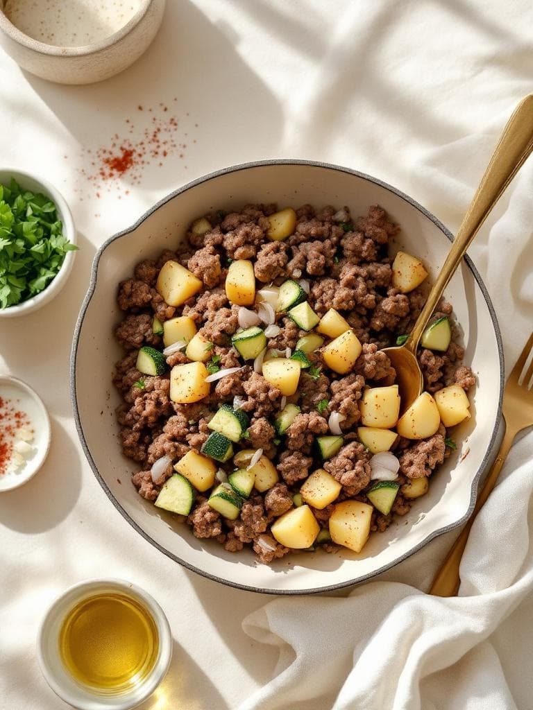 Rinderhack-Gemüsepfanne mit Kartoffeln