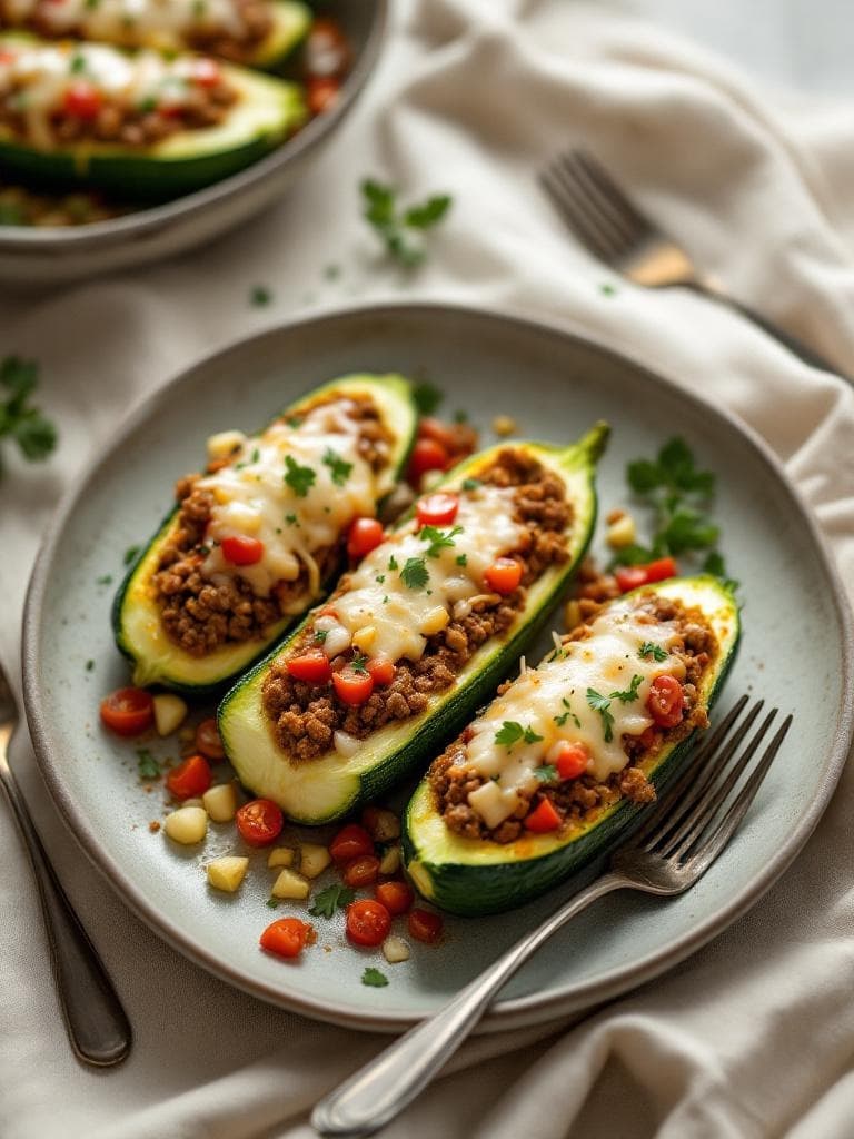 Gefüllte Zucchini-Boote mit Rinderhack
