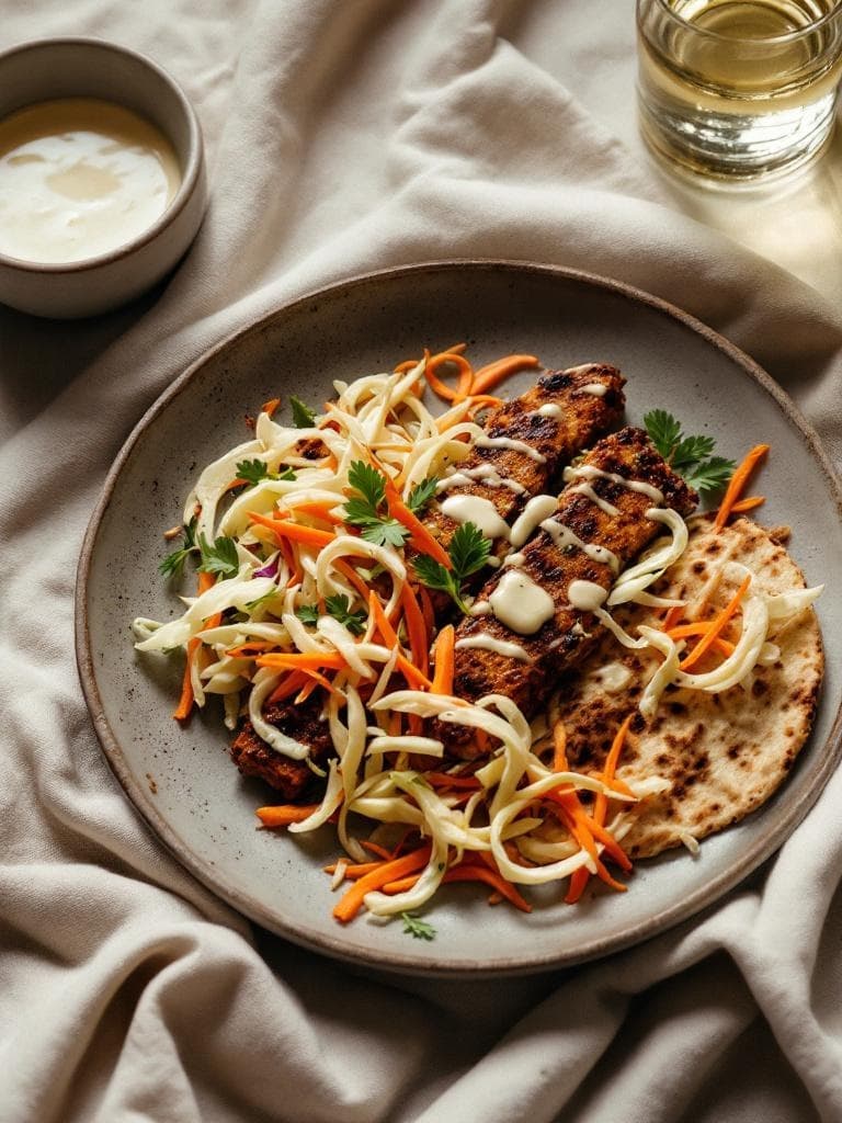 Seitan-Gyros mit Krautsalat und Vollkornfladen