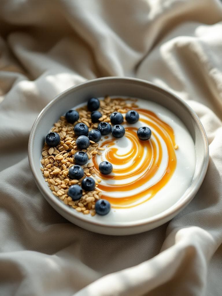 Soja-Skyr-Bowl mit Hanfsamen und Heidelbeeren