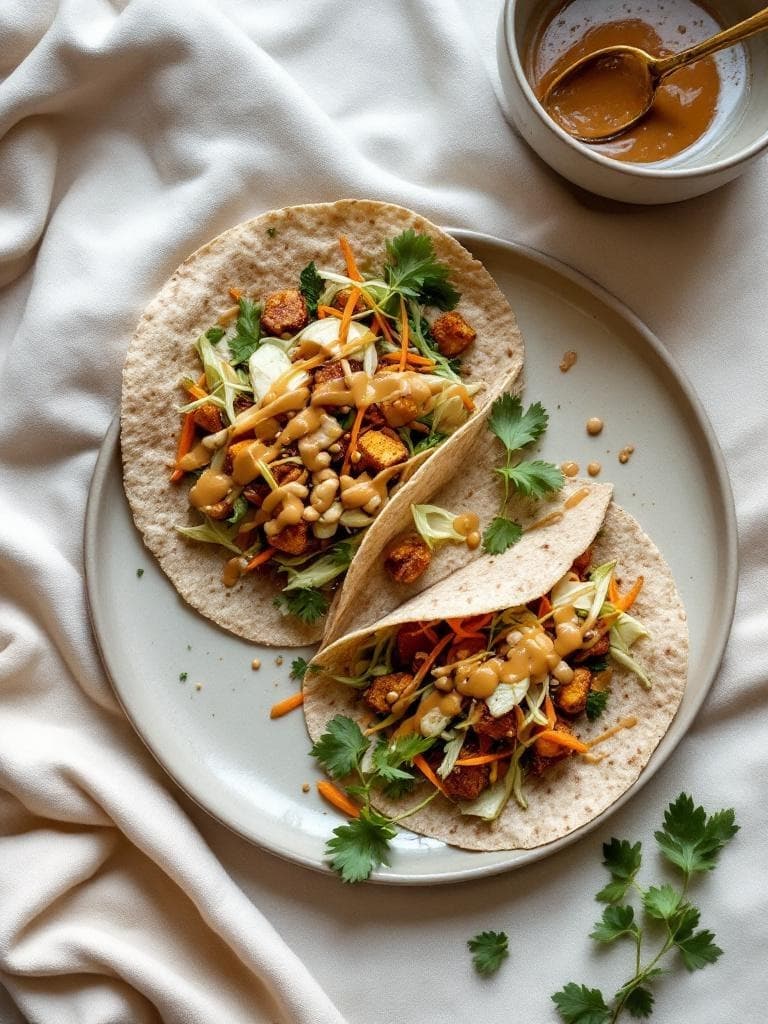 Tempeh-Wraps mit Erdnusssoße und Spitzkohl
