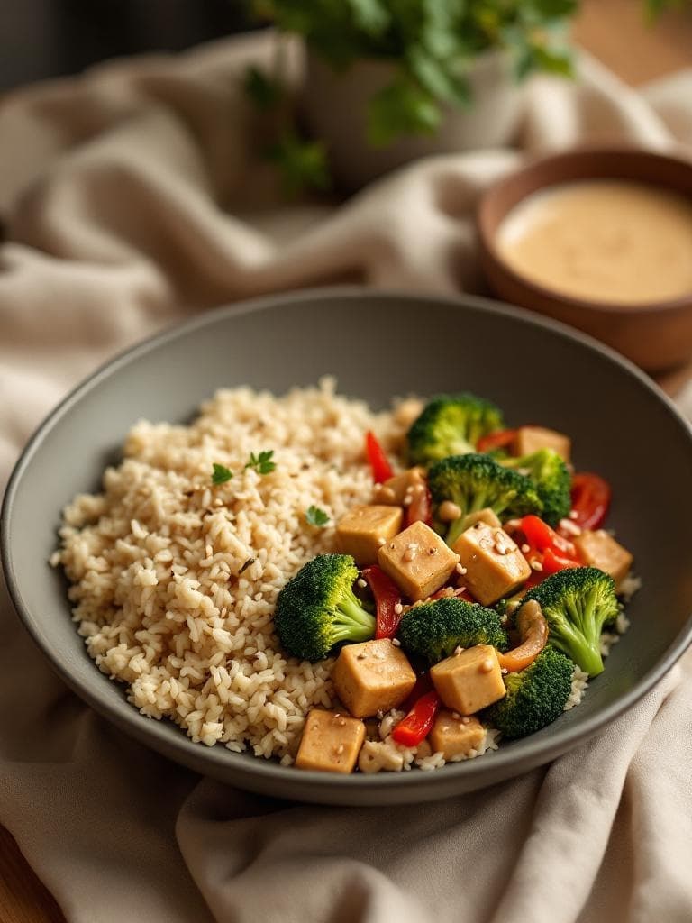 Tofu-Pfanne mit Brokkoli und Erdnusssoße