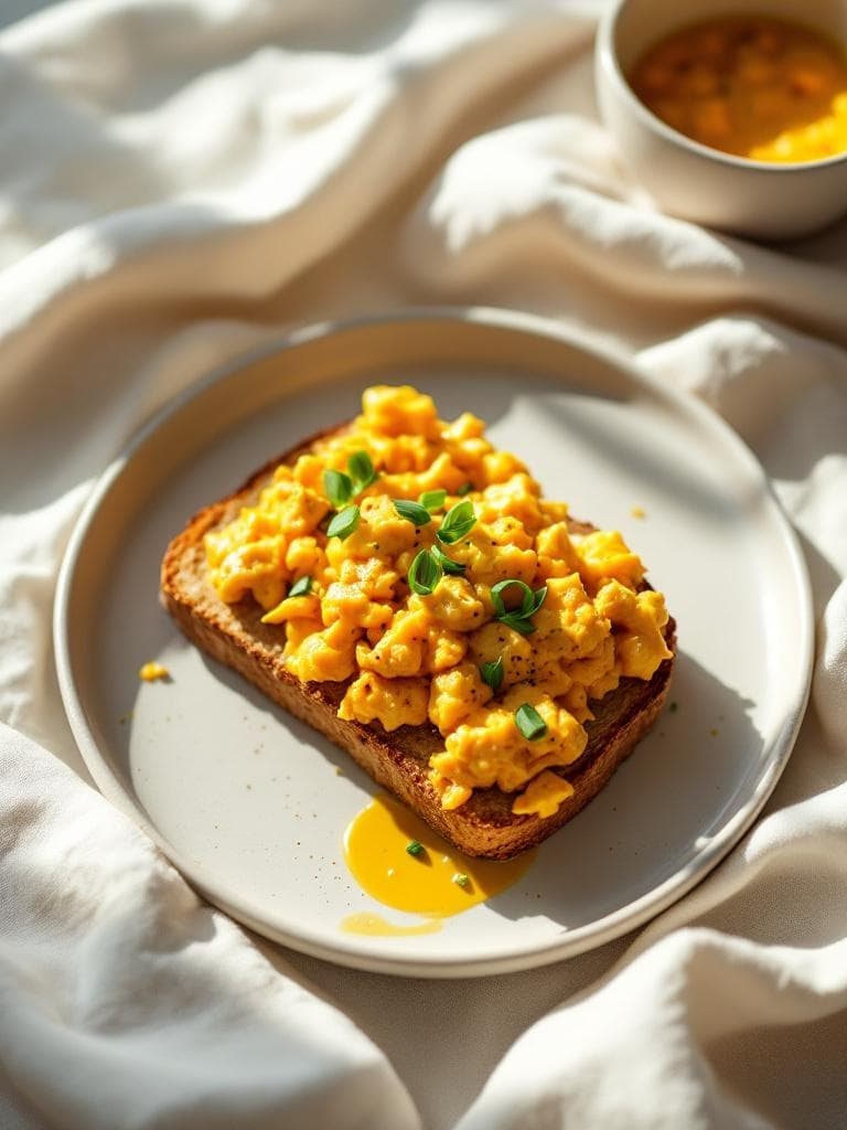 Tofu-Rührei mit Kurkuma auf Vollkorntoast